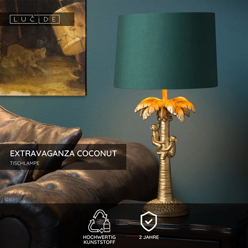 Lucide EXTRAVAGANZA COCONUT - Tischlampe - Ø 30,5 cm - 1xE27 - Mattes Gold / Messing - USP